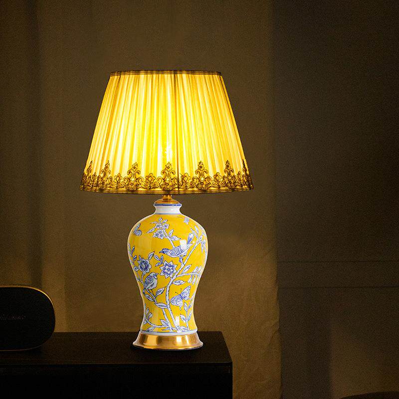 花鸟景德镇陶瓷台灯中式客厅书房复古酒店卧室床头灯新中式夜灯