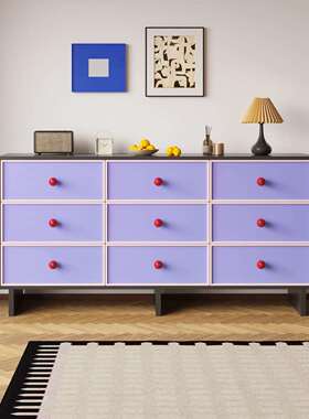 法式复古九斗柜拼色实木边柜玄关柜客厅储物收纳抽屉柜六斗柜哑光