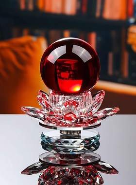 水晶球高档莲花摆m件轻奢乔迁礼物客厅办公室酒柜装饰品