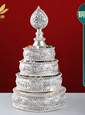 藏式曼扎盘铜鎏银曼达盘无底座手工供曼八吉祥曼茶罗曼扎修盘修盘