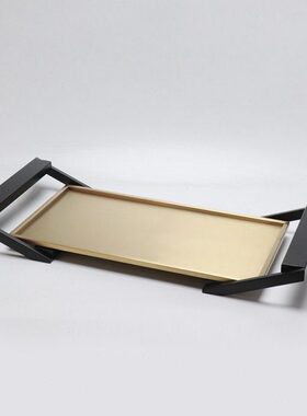 新中式铁艺手提篮茶盘创意金属茶几托盘餐桌客厅玄关钥匙收纳摆件