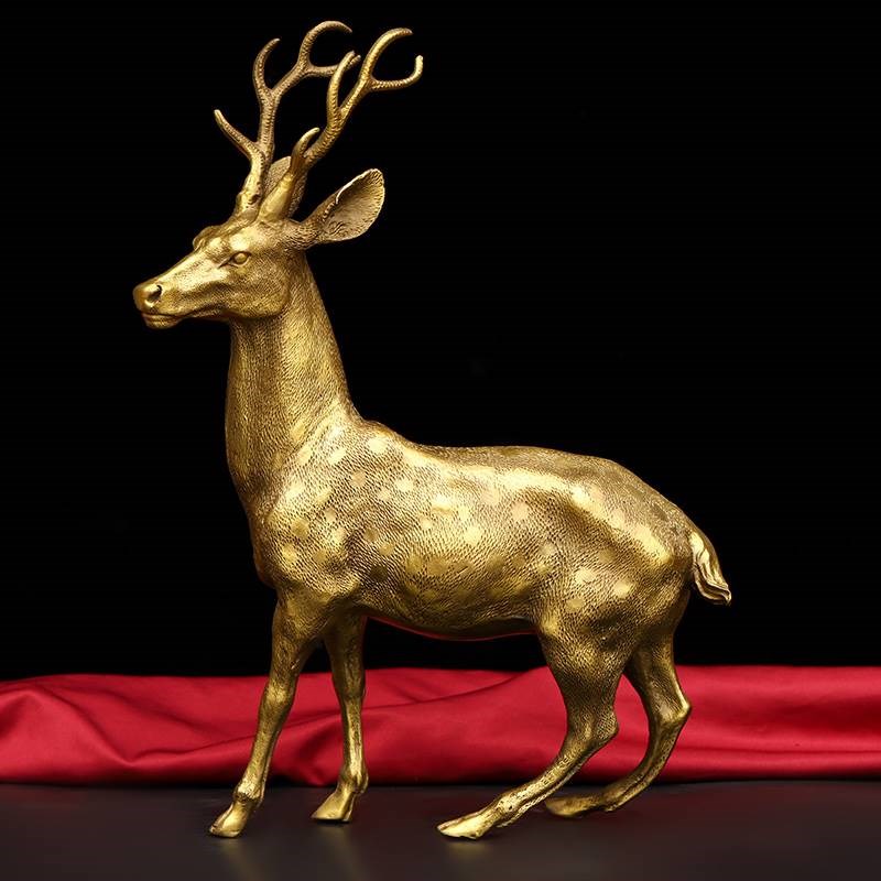 纯铜圆底梅花鹿摆件创意复古家居客厅H收银台办公室桌面装饰工艺