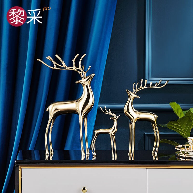 轻奢时尚纯铜鹿摆件创意家居客z厅软装玄关样板房欧式北欧创意简
