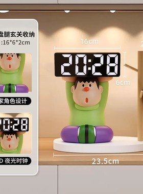 胖虎电子时钟摆台式客厅创u意钟表摆放式座钟玄关电视柜装饰品摆