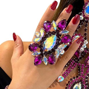 欧美夸张宴会礼服宝石开口戒指指环E女时尚百搭个性夜店演出配饰