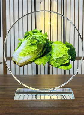 内雕圆形客厅高级感艺术品t摆件酒柜大红公鸡水晶装饰品结婚送礼