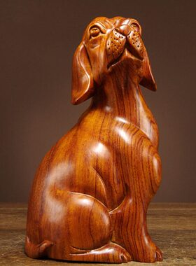 花梨木雕狗摆件实木雕刻生肖工艺品客厅家居客厅装饰品生日送礼品