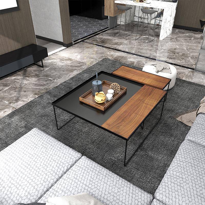 简约ins方形铁艺茶几组合小户型客厅家用套几休闲实木矮沙发边几