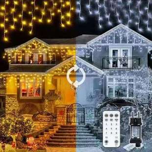 跨境15米无极双色冰条灯31V11功能瀑布灯冰柱灯LED低压双色冰条灯