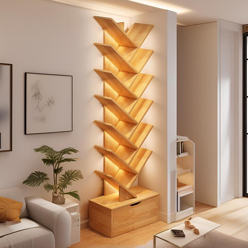 实木树形书架落地不占空间置物架客厅收纳架子展示架家用夹缝书柜