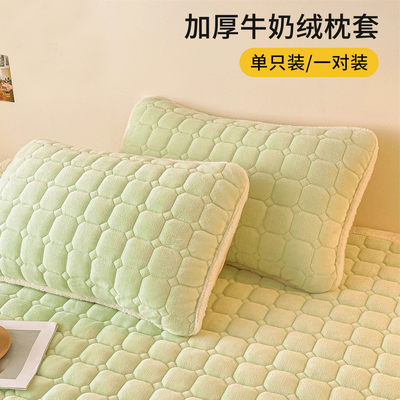 牛奶绒枕套一对装珊瑚绒枕巾枕头套秋冬48cmx74cm纯棉枕芯套单个