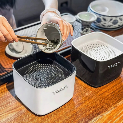 茶水桶桌面茶渣缸废水桶茶叶过滤小垃圾桶办公室干湿分离茶具配件
