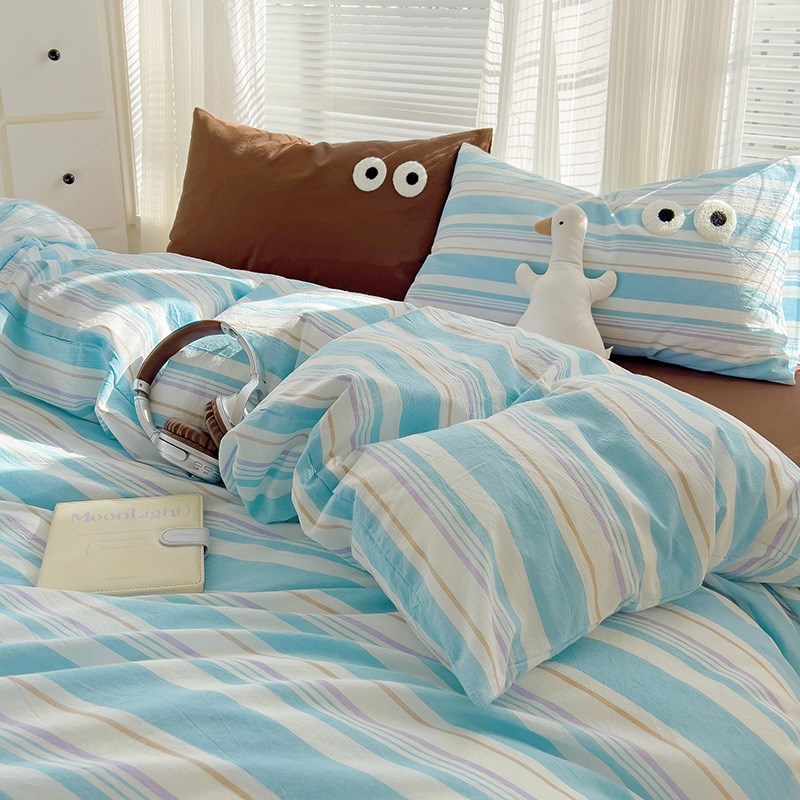 简约水洗棉床上四件套2024x新款学生单人宿舍全棉床单被罩三件套