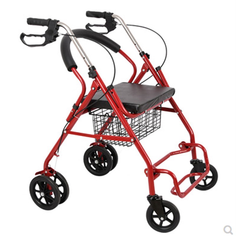老年手推车六轮老人o购物车代步车便携休闲车折叠座椅可坐助行车