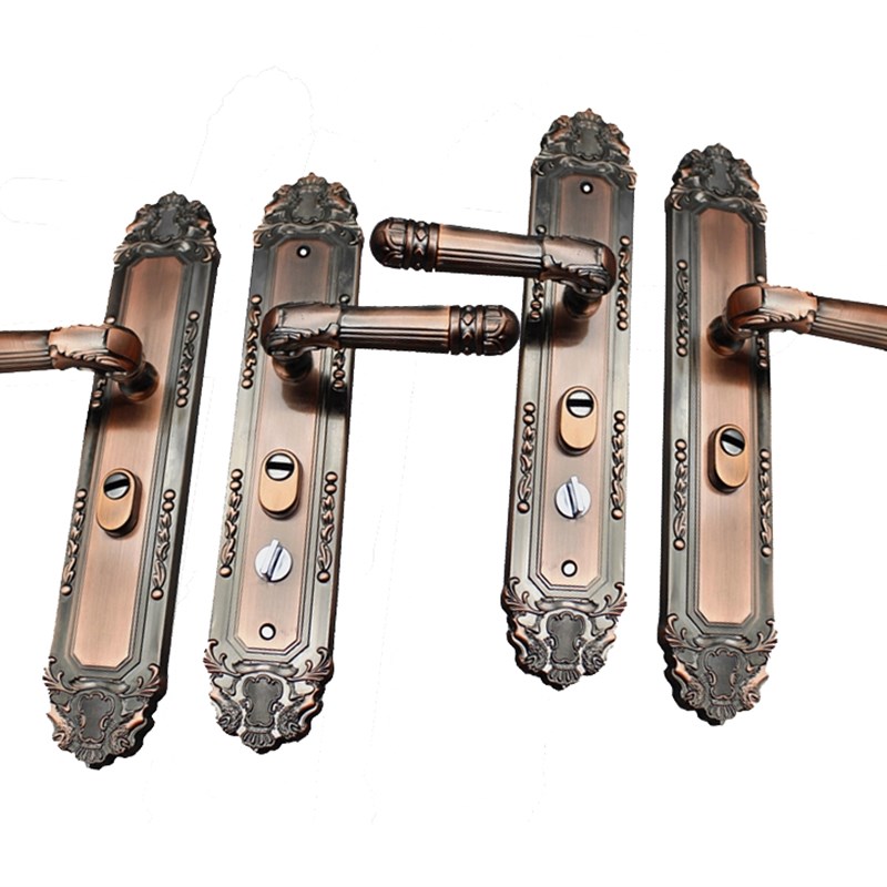 红古铜复古d防盗门锁老式加厚铝合金入户门锁双开门门拉手内锁面