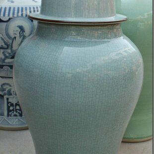釉裂纹釉青影仿古开片750景德镇落地大花瓶 9特大号将军1.2米cm罐