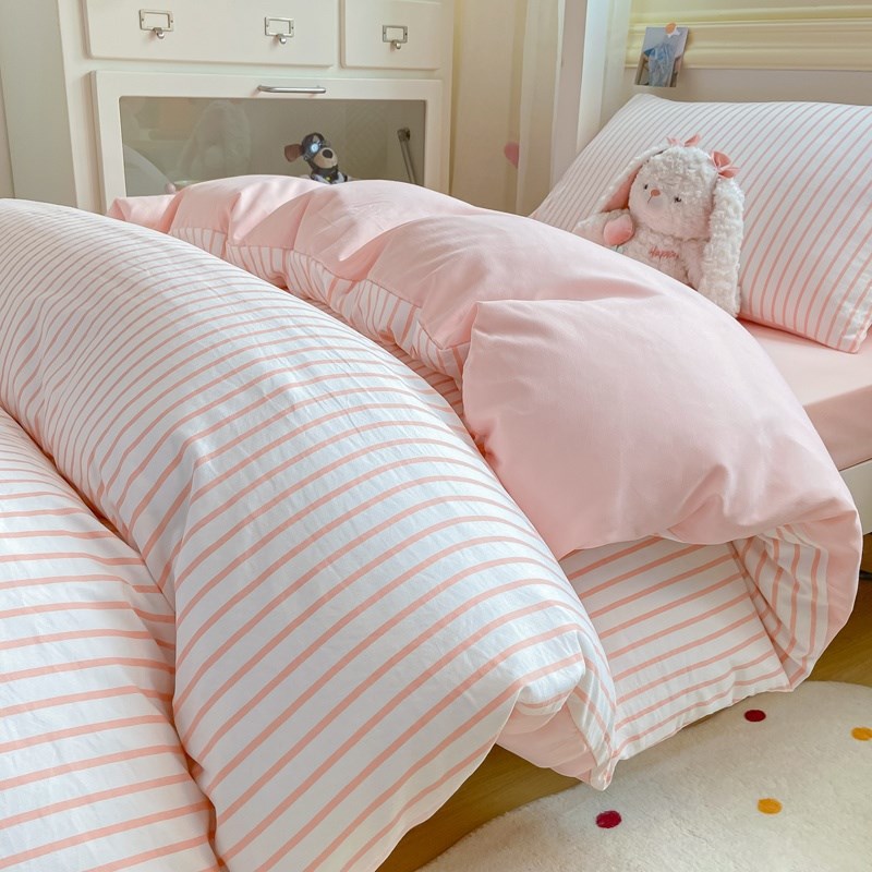 学生宿舍双层床三件套w风条纹格洗被套床单四件套单张