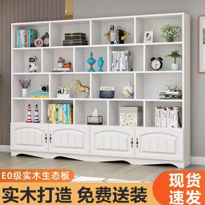 实木书柜客厅现代简约洒柜落地置物架多层收纳柜书架双面组合柜子