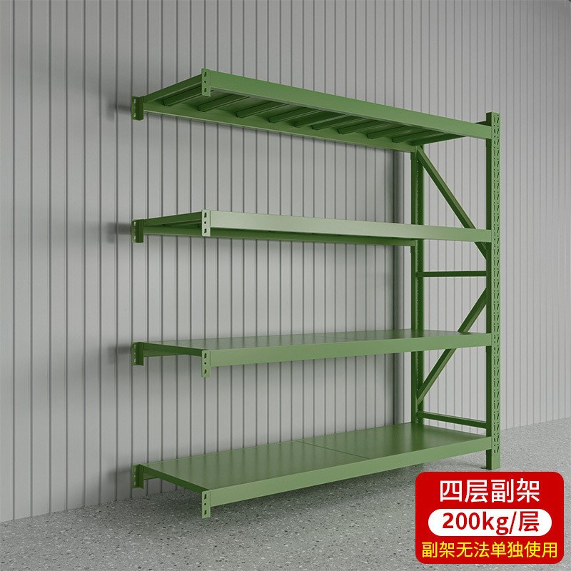 军绿色仓储货架i多层带网带万向轮仓库重型置物架中型钢制可调加
