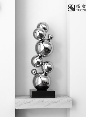 极简现代圆球壁龛桌面几何不锈钢雕塑艺术品样板房客Y厅装饰摆件