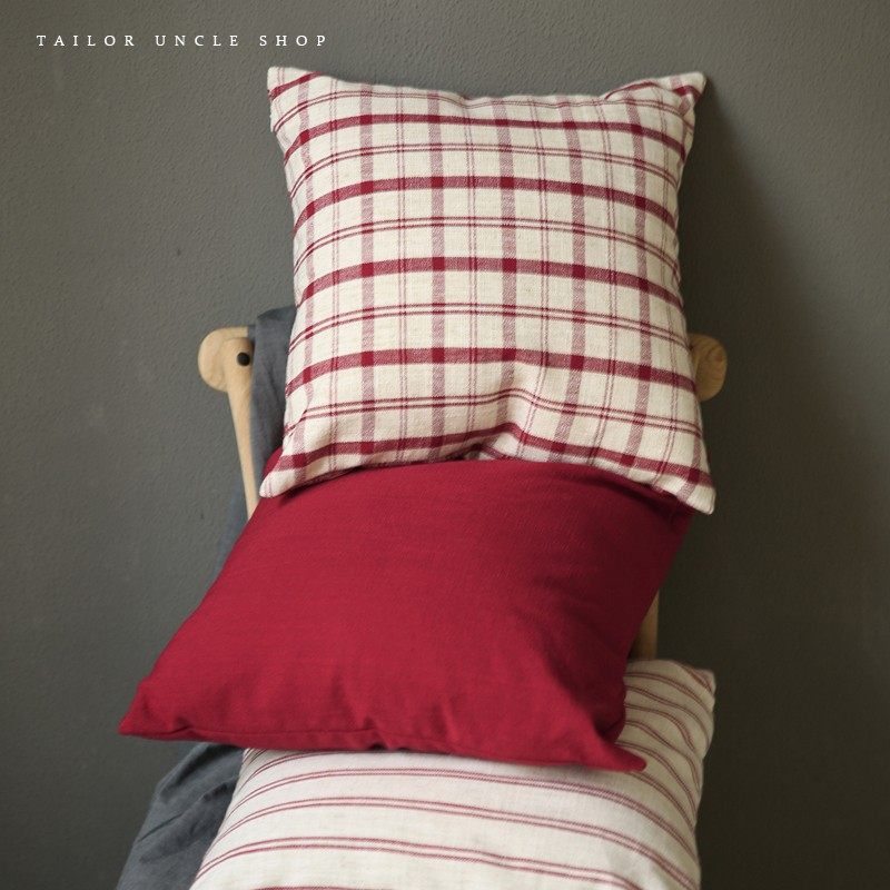 裁缝大叔圣诞家居沙发抱枕简约精品北欧红K格子棉麻靠垫办公室靠