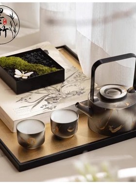 新中式样板房会所售楼处茶具果盘装饰N书托盘组合饰品摆件