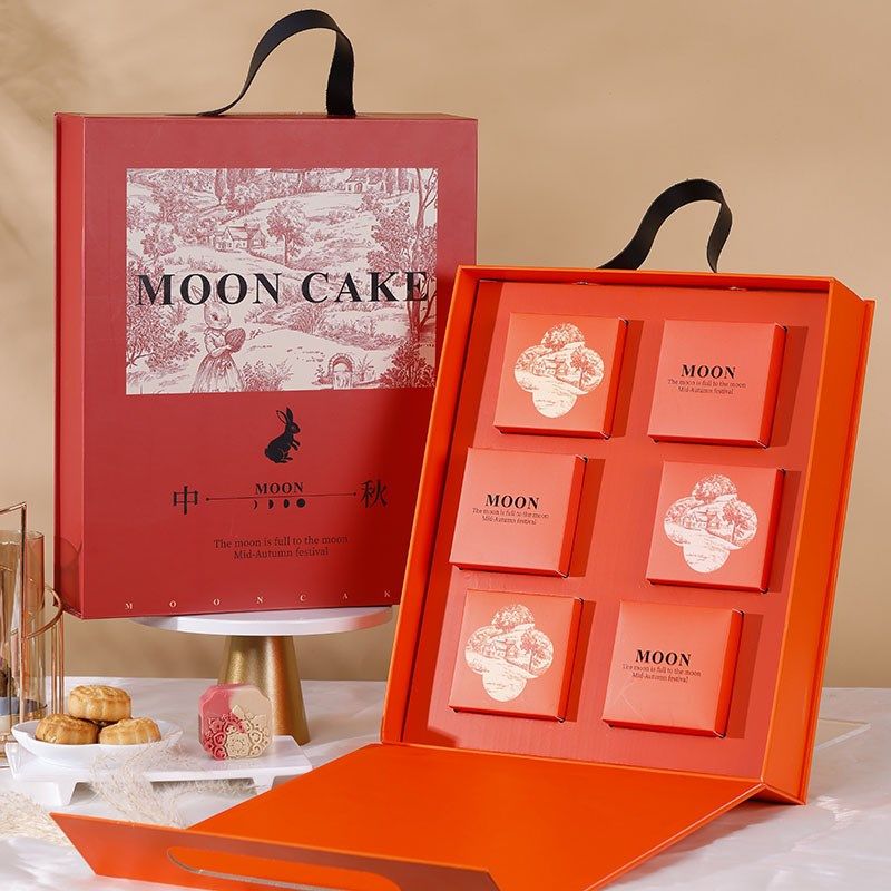 月饼盒高级中秋h节礼盒空盒子2025新款手提月饼礼盒包装盒子6粒8