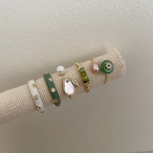 滴釉戒指女花朵m开口S9nr叠银r指环s玉25y法式复古戴兔气质h精致