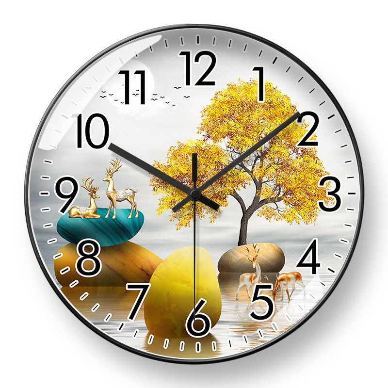 北欧风自动对时电波钟鹿头轻奢网红时尚挂钟O石英钟表时钟壁挂墙