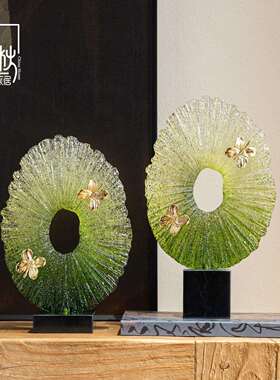 匠十三 现代新中式墨绿色透明肌理感雕塑客厅玄关艺术摆件