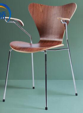 7系扶手椅/不锈钢餐椅/简约现代实木弯板椅子/设计师椅餐桌椅