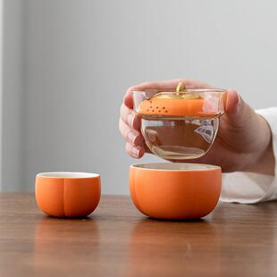 柿子一壶一杯快客杯 一壶二杯户外泡茶壶茶杯送礼旅行茶具套装