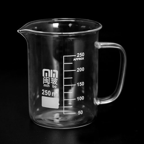 玻璃带柄烧杯250ml带把手耐高温量杯教学实验加厚刻度玻璃杯500ml