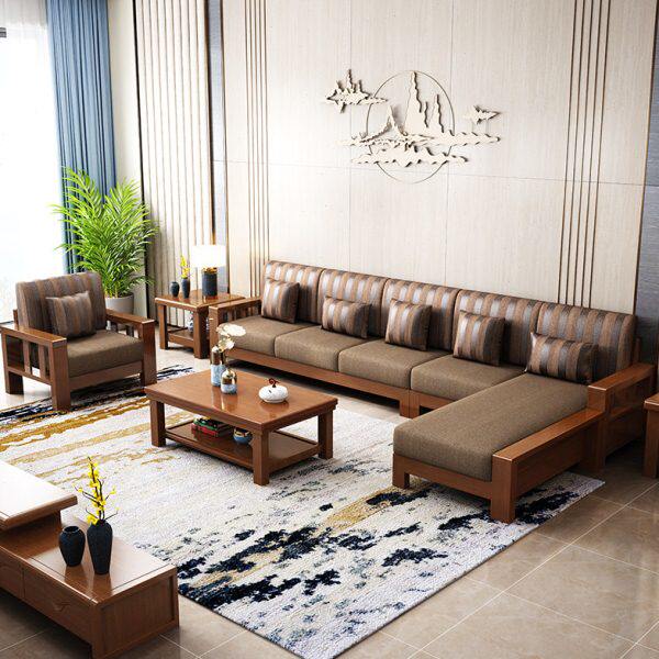 布艺沙发转角贵妃经济小户型客厅家具现代简约新中式实木沙发组合