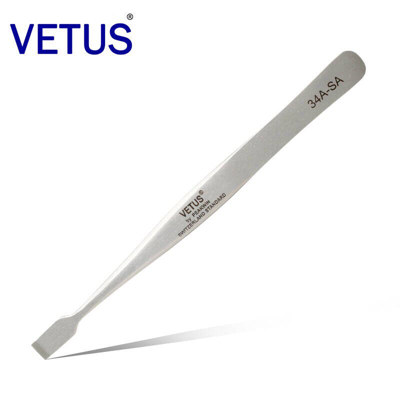VETUS 不锈钢高精密镊子 平头 大圆头 斜铲邮票 晶元片 珠宝镊子