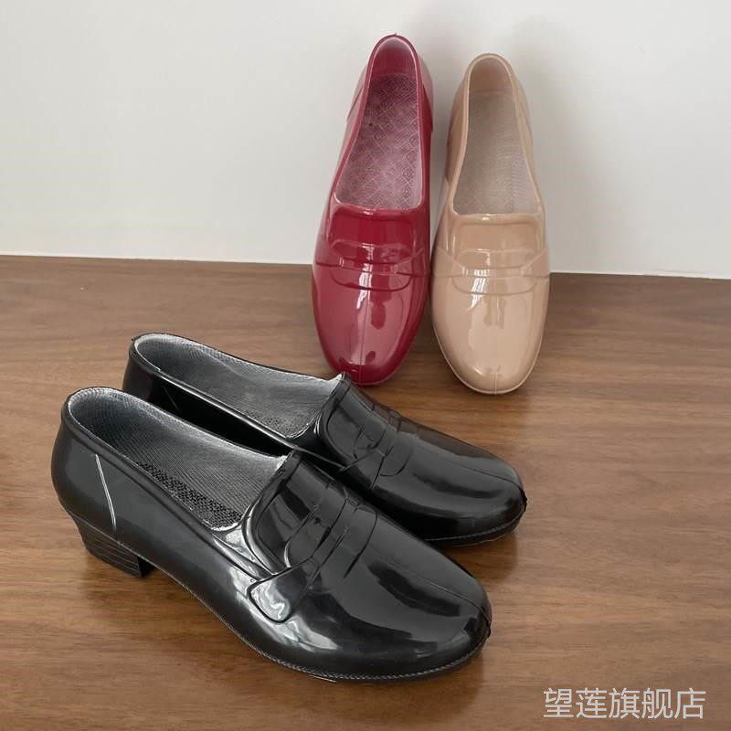 中跟女式雨鞋黑色工作鞋防水防滑水鞋低帮软胶鞋子浅口舒适老人鞋