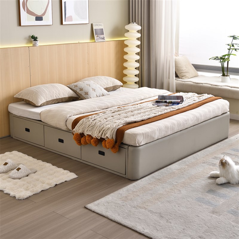 无床头地台床可储物定制任意x尺寸单双人床主卧带抽屉落地榻榻米