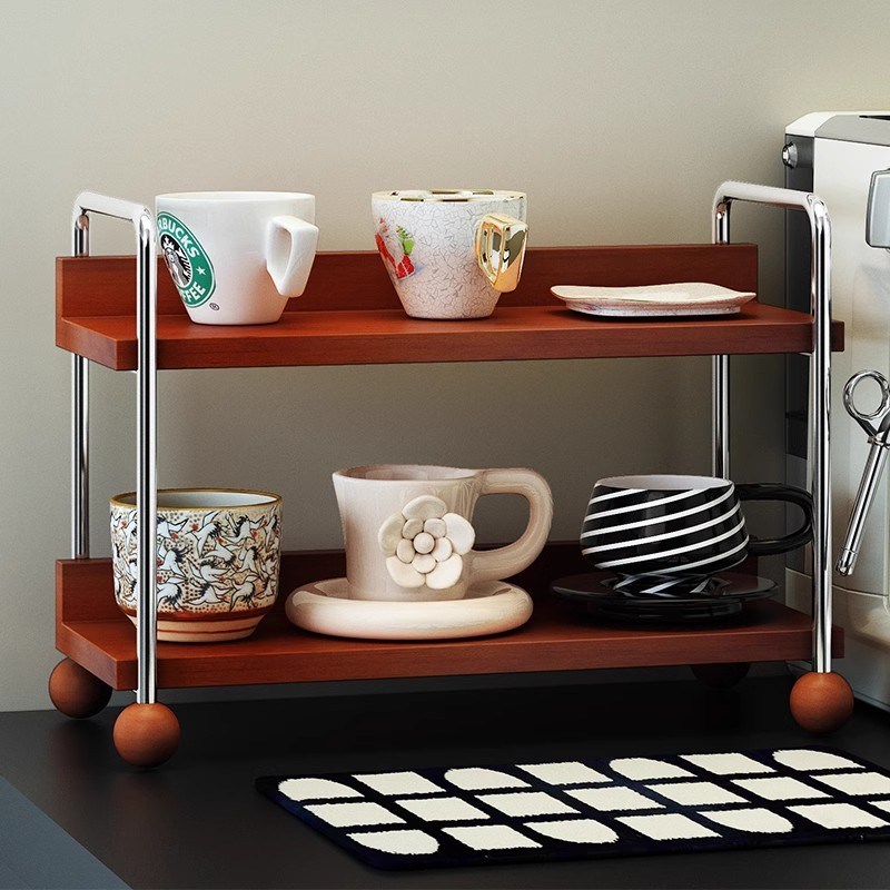 中古风杯子收纳置k物架厨房桌面轻奢多层咖啡杯架茶水间吧台展示