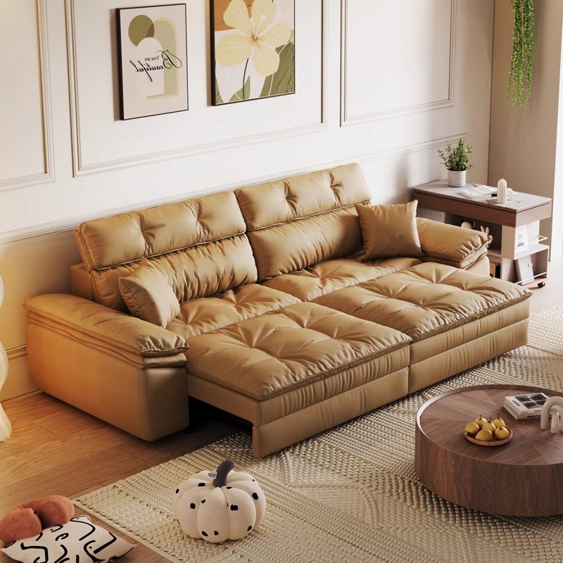 多功能电动真皮沙发客厅直推可调节伸缩超宽坐深小V户型两用沙发