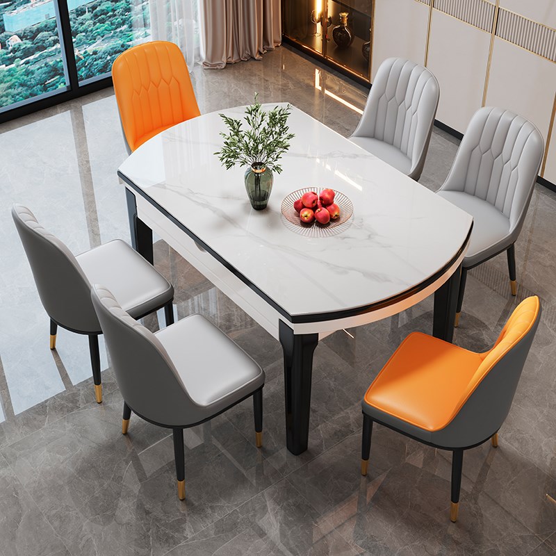 岩板餐桌椅组合现代简约轻奢小户型家用可L折叠方圆两用客厅吃饭
