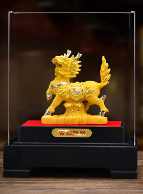 绒沙金招财麒麟摆件一对客厅办公室玄关酒柜送Q子旺财纳福开业礼