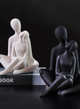 北欧陶瓷磨砂拥抱情侣人物摆件卧室床头装饰玄关酒柜.工艺品摆设