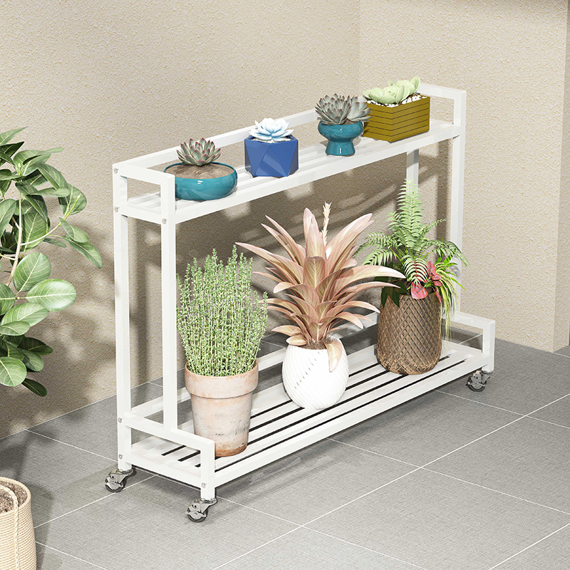 铁艺花架室内置物架n阳台落地式双层带轮可移动户外花盆架子多肉