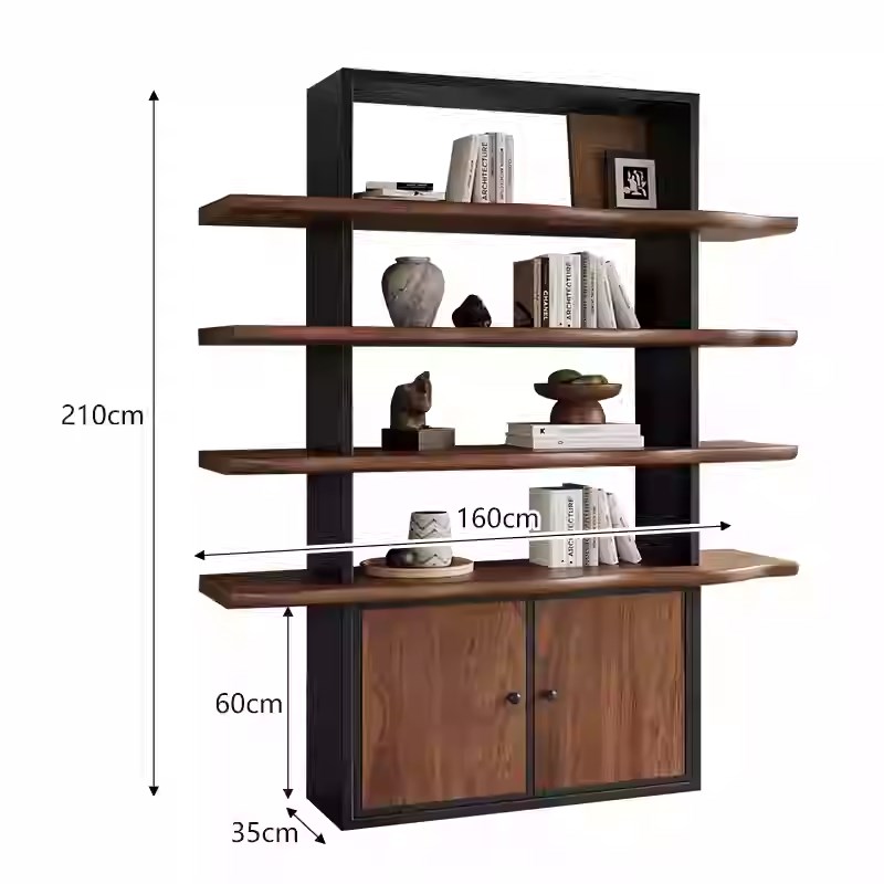 北欧铁艺实木满墙书架落地书柜办公室层架工M业风书房置物架展示