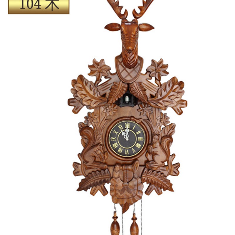 木色白色超大号钟表  实木手工B智能感光布谷鸟钟 咕咕钟大号挂钟