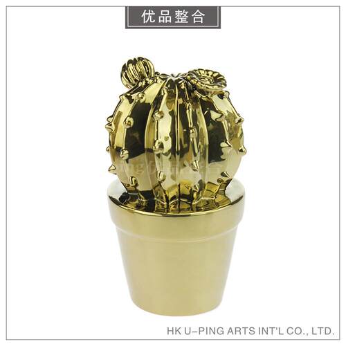 现代样板房简约家居书房客厅软装饰品摆件镀金仙人掌BJ159-72-1