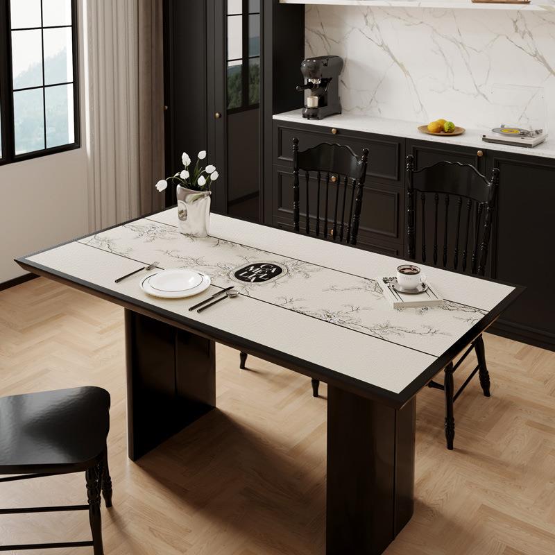 雾园山茶中式餐厅桌垫水墨黑白免洗防水防油防烫高级耐磨耐刮桌布