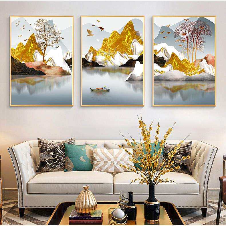 背靠装饰画客厅三联有框冰晶玻璃画沙发背景挂画卧室壁画靠山壁画