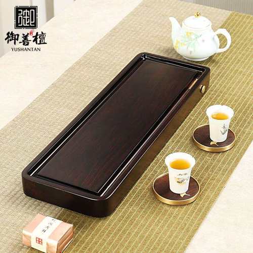 整块黑檀木茶盘实木茶台长方形家用茶海简约小号干泡盘排水茶台
