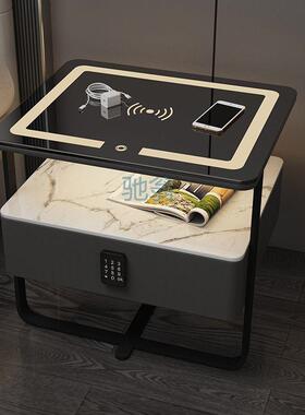 fLE智能床头柜简约现代轻奢密码锁无线家用充电卧室板实实木床边